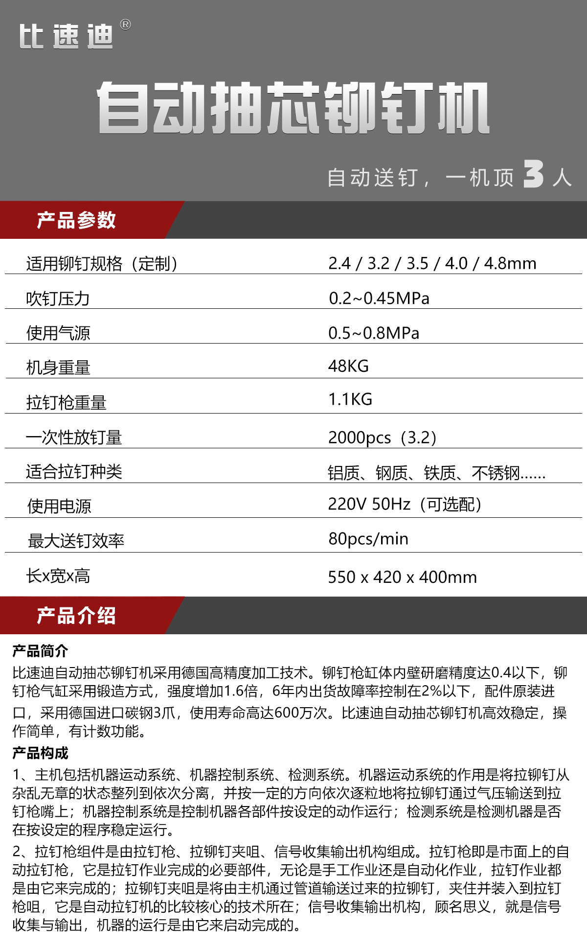 比速迪自动拉钉机；